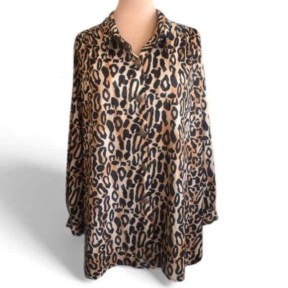 Joanna Long Sleeve Leopard Print Button Front Blouse Women’s Plus Size 3X NWOT - Picture 12 of 12